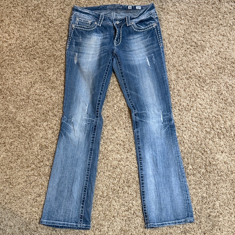 Miss Me Boot Cut Jeans in Distressed Blue